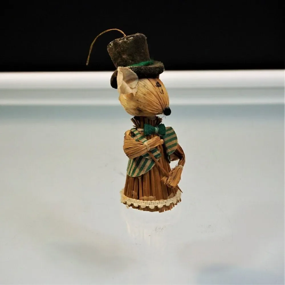 Straw Mouse Vintage Christmas Ornament Top Hat Mouse
